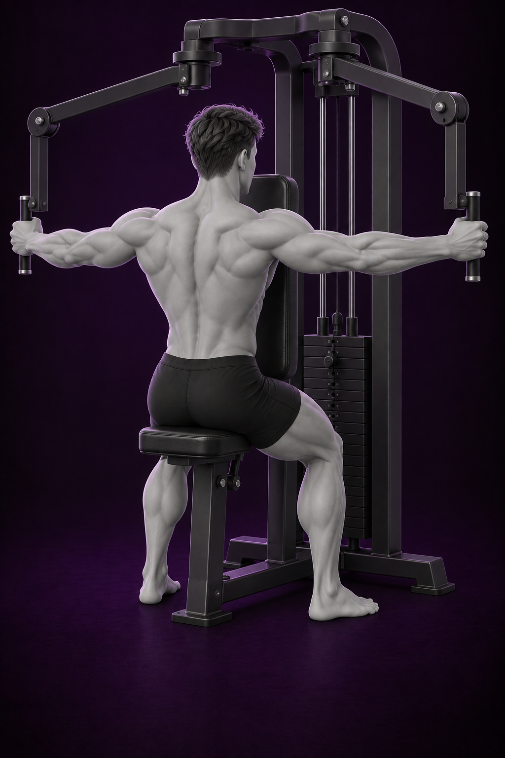 Man performing reverse pec deck